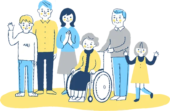 介護現場の人々のイラスト | 介護業務・テクノロジー伴走支援センターおきなわ「かいテク沖縄」