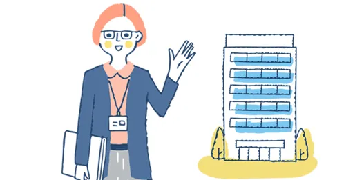 女性と会社のイラスト | 介護業務・テクノロジー伴走支援センターおきなわ「かいテク沖縄」